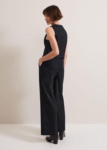 Phase Eight Pia Pinstripe Wide Legs Trousers Navy Canada | BMGWUT-469